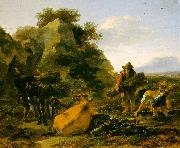 Nicholaes Berchem Landscape with Herdsmen Gathering Sticks oil painting artist
